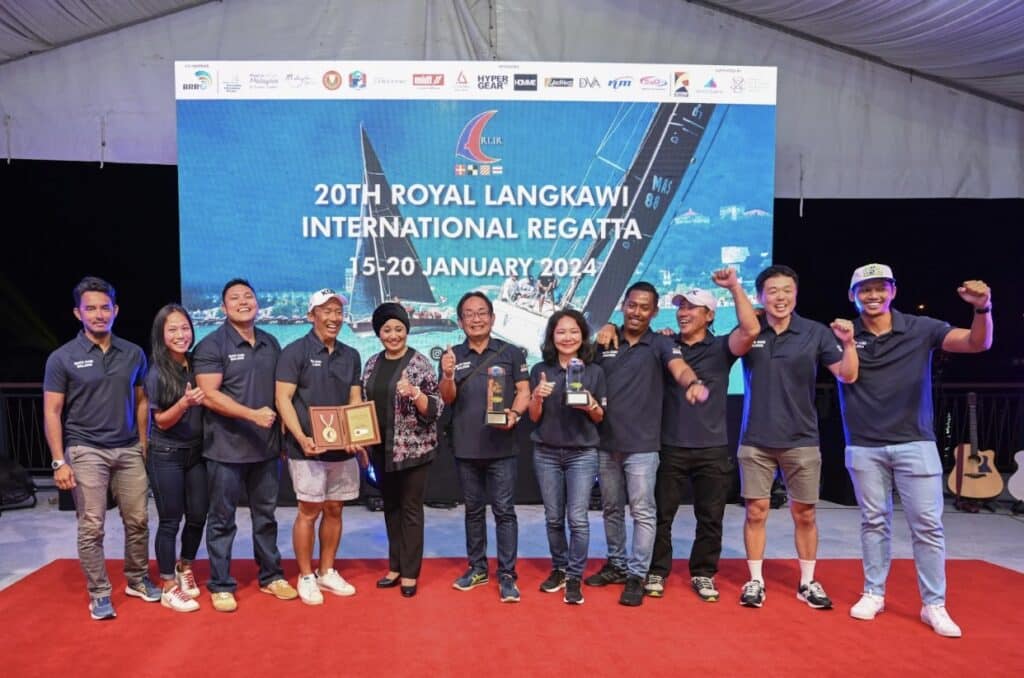 The MATA HARI crew celebrate their IRC 1 Division win at the Royal Langkawi International Regatta earlier this year. MATA HARI was also the proud recipient of the esteemed Tunku Abdullah Sportsmanship Award for 2024.