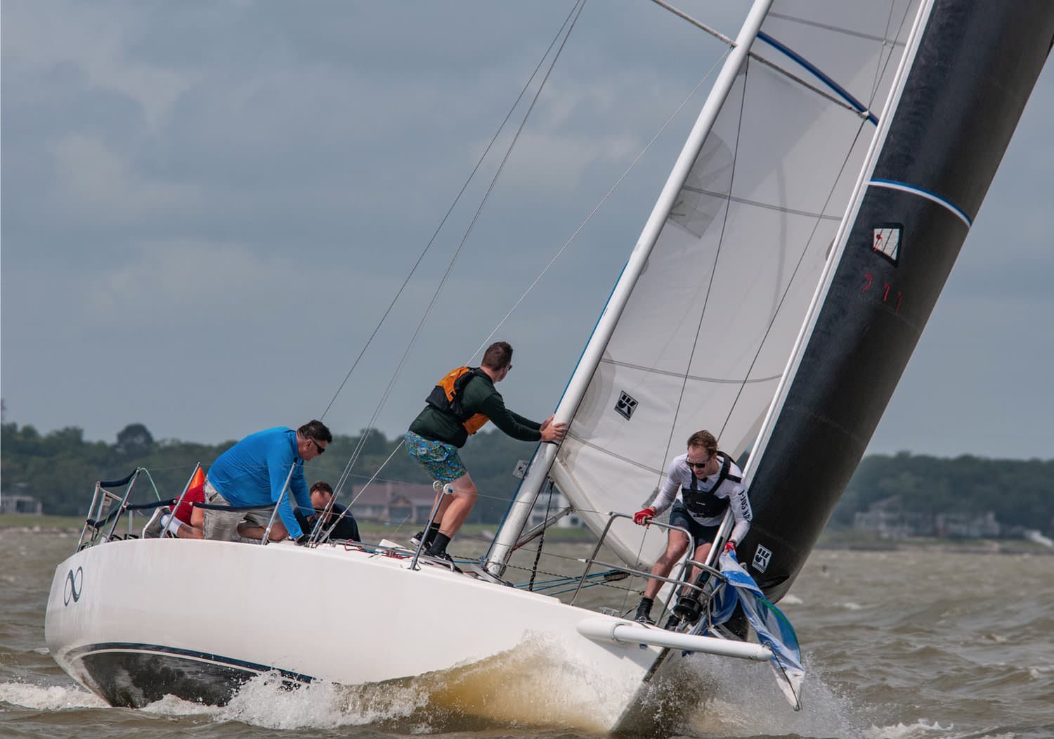 Photographer John Lever caught INFINITY going into a spinnaker set. Here jib is made with UK Sailmakers’ Titanium LiteSkin construction.