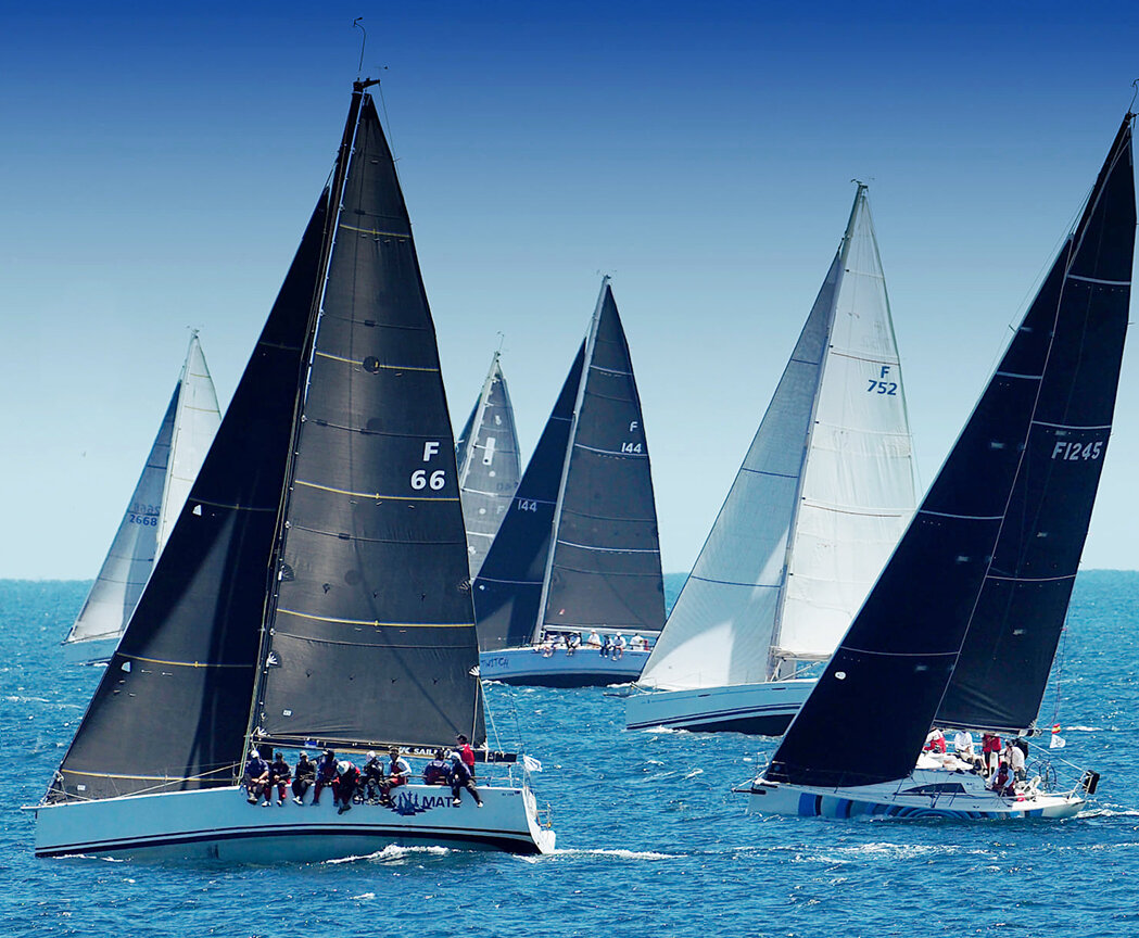 CHECKMATE (F66) crossing OBSESSION (F1245) just after the start of the Bunbury and Return race.