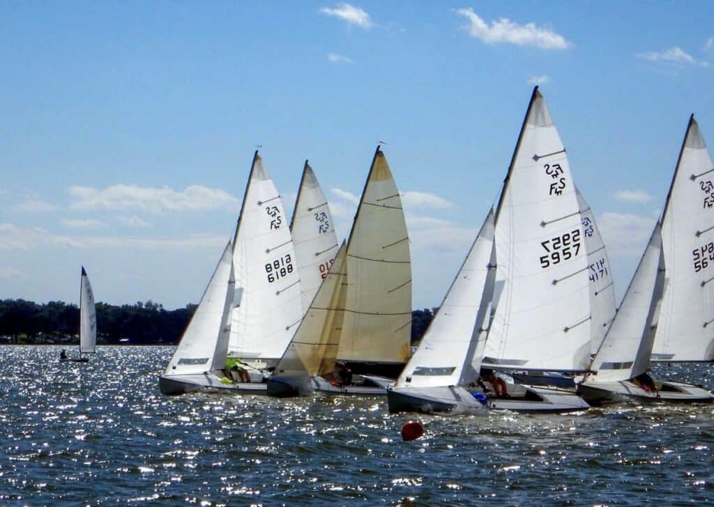 Flying Scot kevlar prototype sails being tested on the race course.