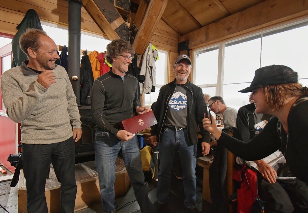 Team Pear Shaped Racing: Guy Rittger, Tom Kassberg, Duncan Gladman getting a set of steak knives as the second place trophy.