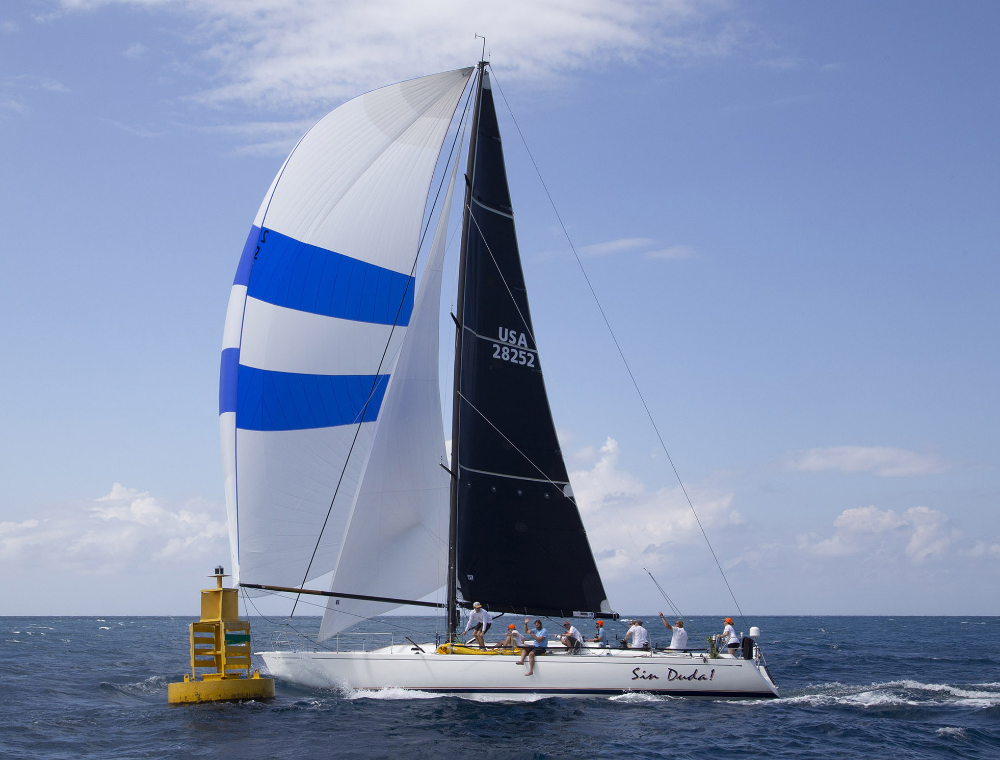 SIN DUDA! crossing the finish line off Montego Bay, Jamaica. Photo courtesy The Pineapple Cup.