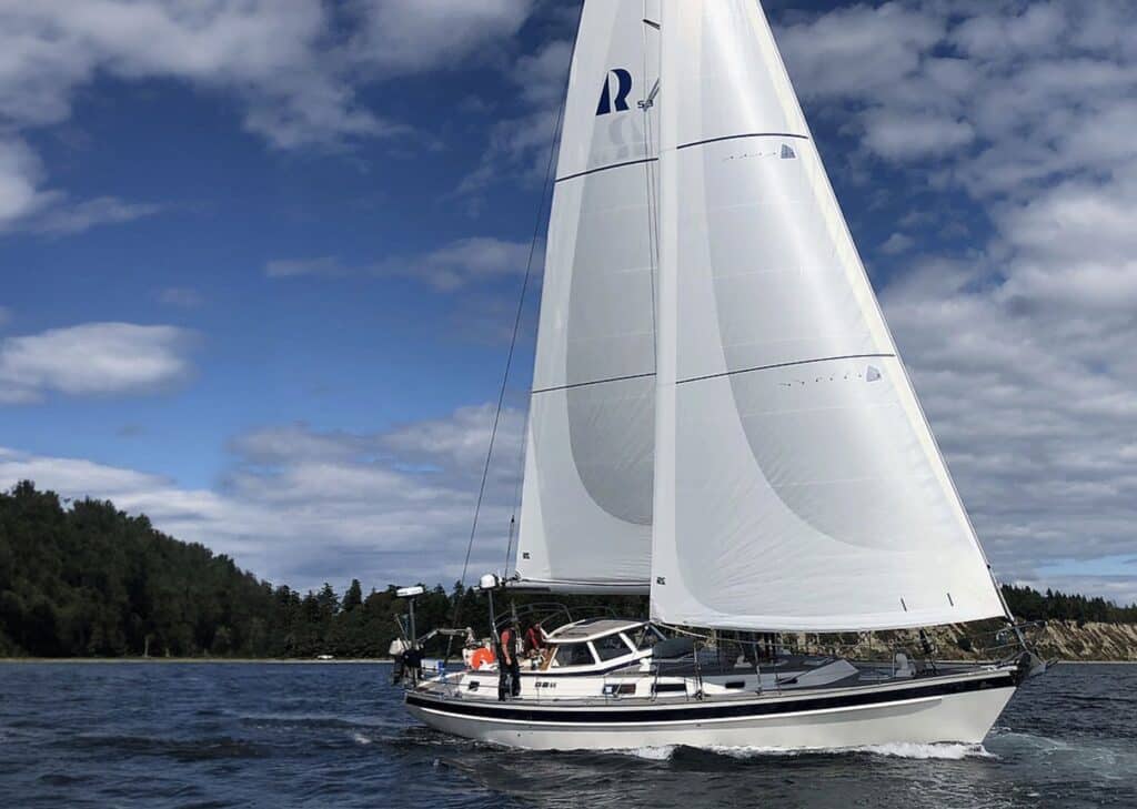 A set of UK Sailmakers X-Drive® Endure sails aboard a Hallberg-Rassy 53.
