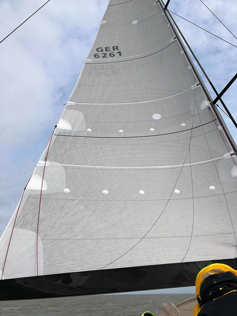 A Swan 60 mainsail, where the reinforcing fibers are a combination of carbon and Endumax.