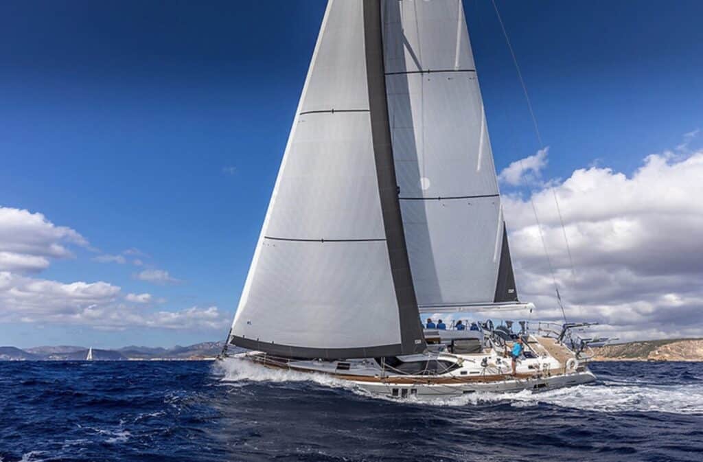 Oyster 575, LISANNE, sails with UK Sailmakers’ X-Drive Carbon double taffeta sails. Image credit: Nico Martinez.