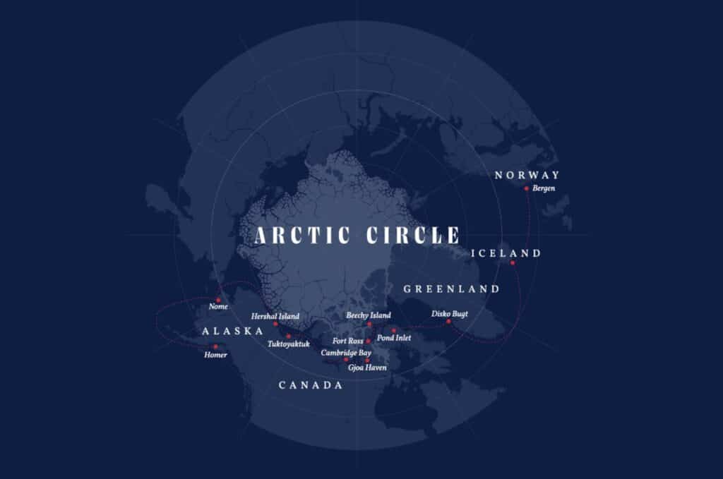 The ABEL TASMAN’s planned route from Bergen, Norway, to Homer, Alaska. Image Ⓒ Ocean Science Expedition.