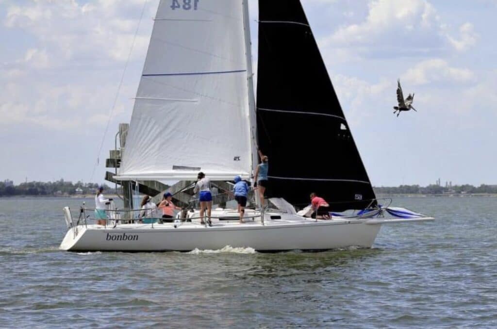 J/105 BON BON rounding a mark at the Mermaid Regatta held in Galveston Bay.