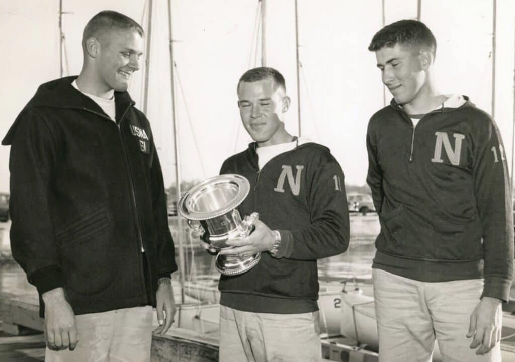 Butch Ulmer (left) with U.S. Naval Academy Sailing Squadron teammates Ed Lutz, and Jim Sand, early 1960.