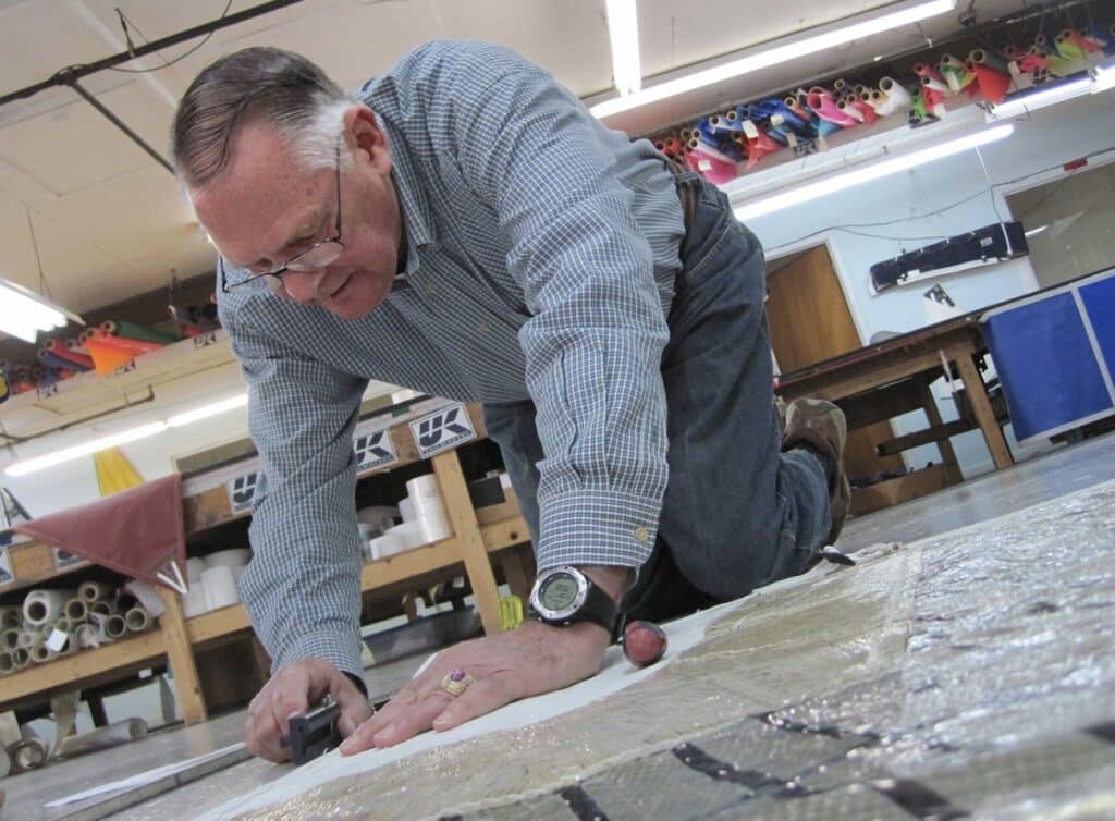 Butch working on the floor of the UK Sailmakers Northeast’s New York location in 2017.