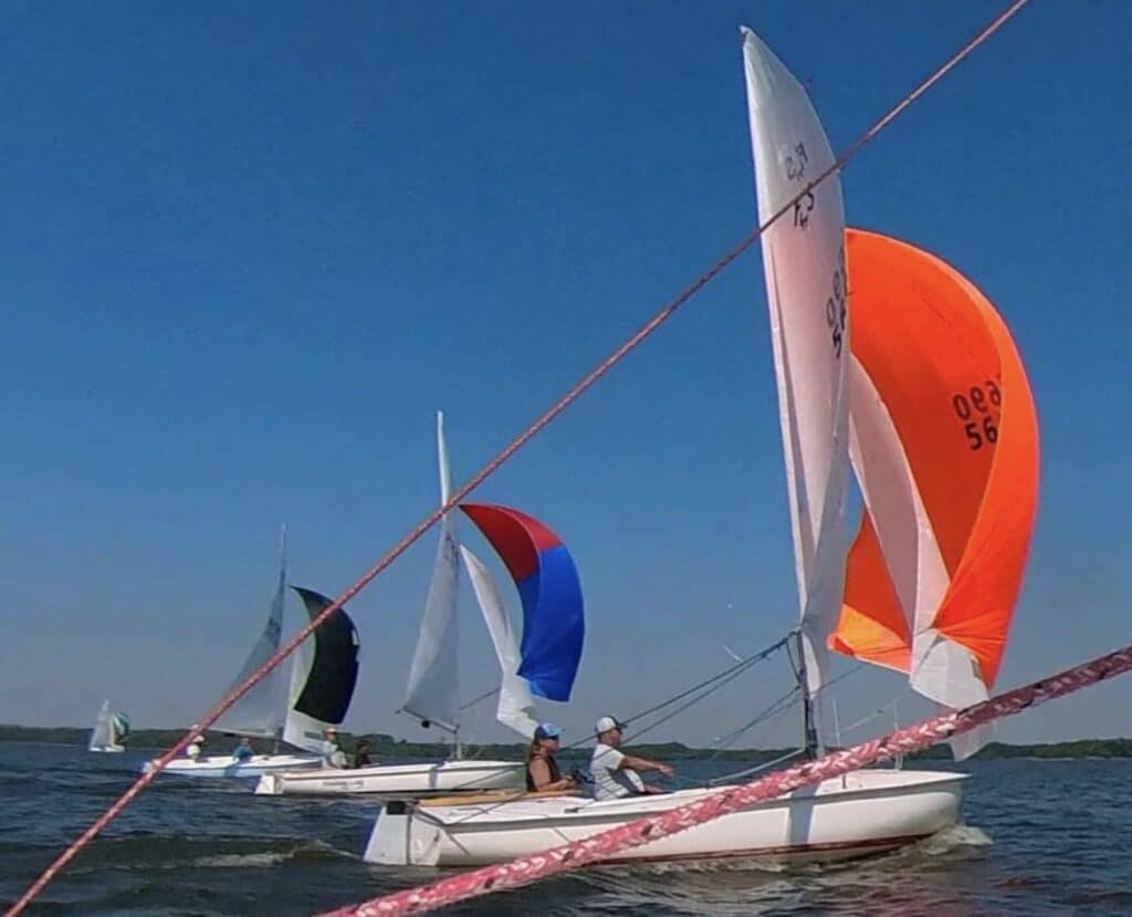 Toby & Dan Moriarty lead the Flying Scot Fleet at the 2024 Egyptian Cup Regatta.