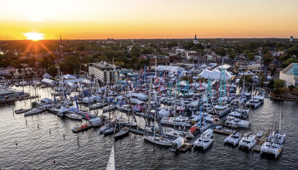 Sailboat enthusiasts travel far and wide to visit the Annapolis Boat Show each year. 
Image credit: Annapolis Sailboat Show.
