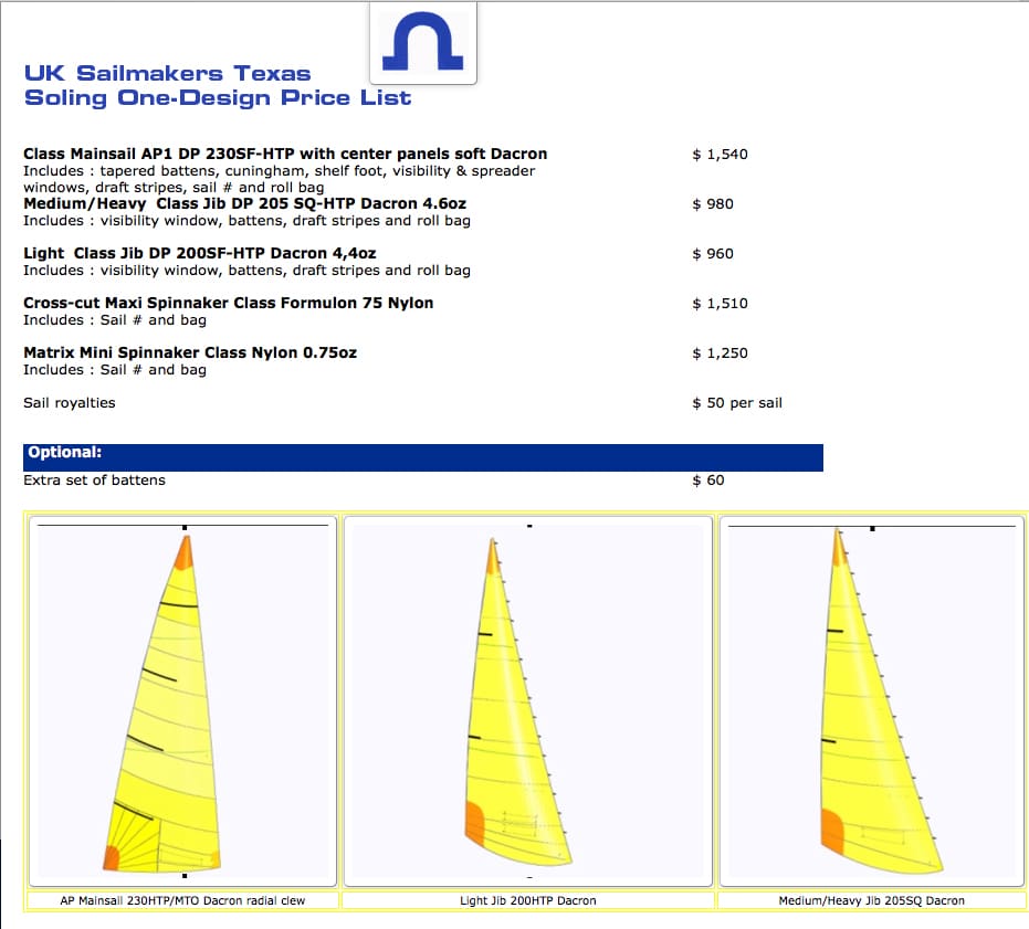 UKSailmakersSolingPriceList