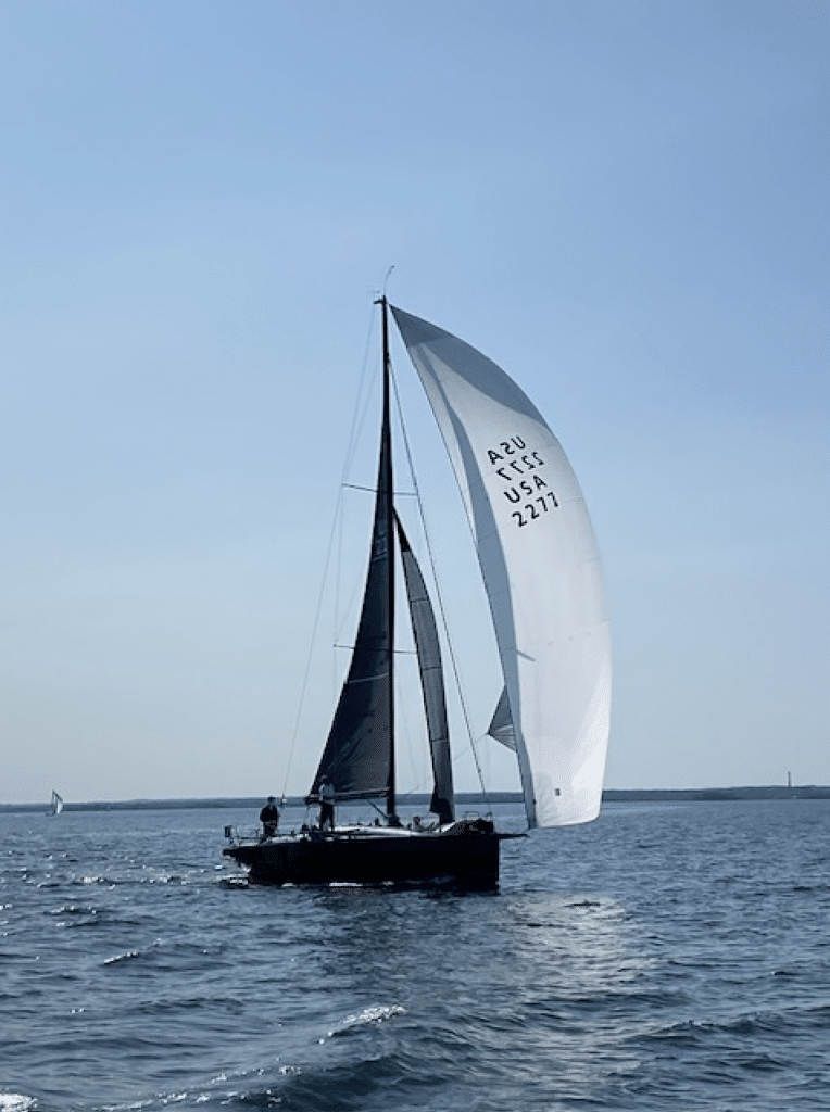 CHRISTOPHER DRAGON flies a genoa staysail inside the A1.5 in light air. Racing photography by Richard Du Moulin.